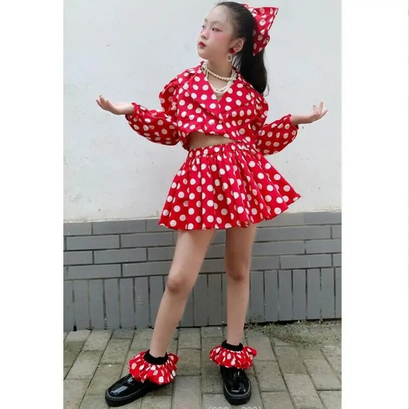เด็กสาวชุดแฟชั่นฤดูร้อนใหม่ Polka Dot เสื้อแขนยาว + กระโปรง2Pcs ชุด Baju Anak เด็กชุด1-16ปี Wz790