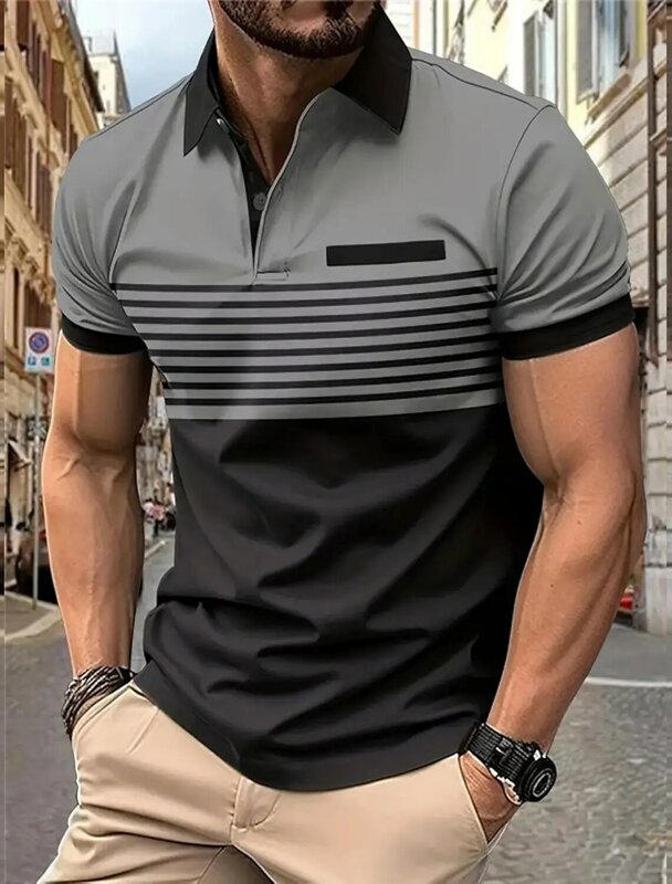 Basic Graphic Design Men's Casual 3D Print Golf Polo Polyester Short Sleeve Turndown T-Shirts Micro-elastic Lapel Polo shirt