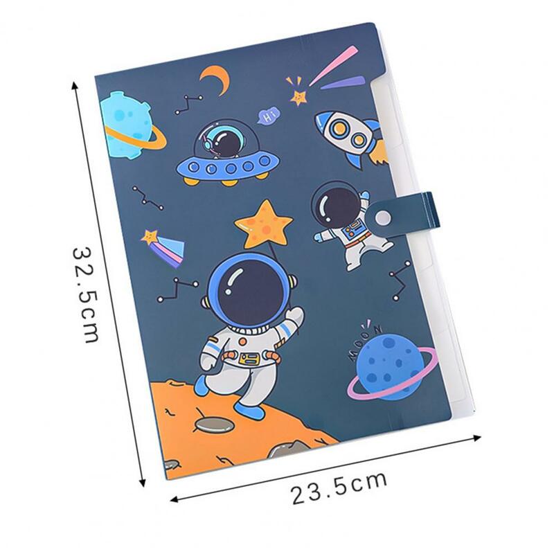 Folder File Kartun Astronot Tahan Air Kancing 6-Grid Persediaan Alat Tulis Folder Penyimpanan Penyortir Kertas A4 Siswa