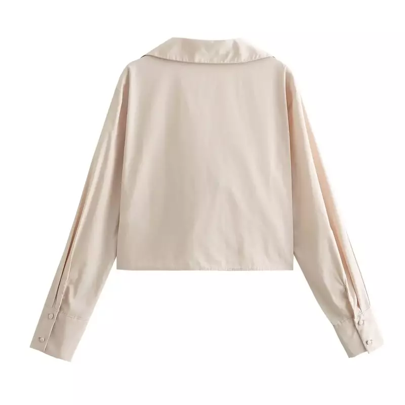 女性用半袖カジュアルTシャツ,レトロな長袖トップス,フラップポケットの装飾,新しいファッション,2024