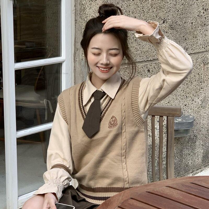 Top e saia de colete feminino Fato glamouroso, uniforme escolar universitário, uniforme Jk, estilo coreano, outono