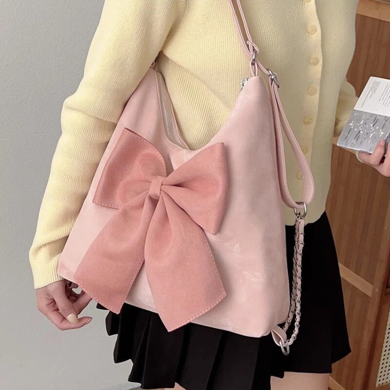 Женская сумка через плечо Xiuya с розовым бантом, Модный Большой Вместительный милый рюкзак в Корейском стиле, изысканная элегантная новая женская сумка-тоут