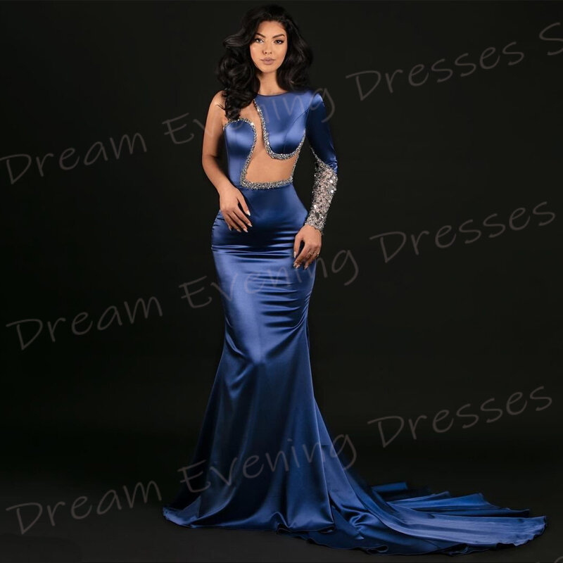 Klassische elegante blaue Meerjungfrau charmante Frauen Abendkleider moderne eine Schulter Pailletten Ballkleider formelle Party abiye elbise