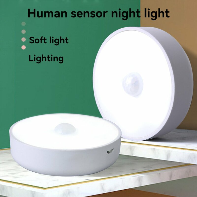 Lampu malam Sensor sentuh LED, lampu dinding dasar kontrol portabel bulat, dapat diisi ulang USB 2 mode