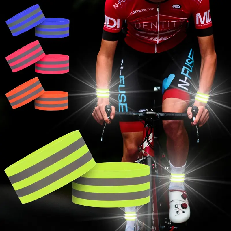 Faixas reflexivas elástico braço banda tornozelo perna cinta para noite ao ar livre correndo ciclismo segurança refletor fita alta visibilidade
