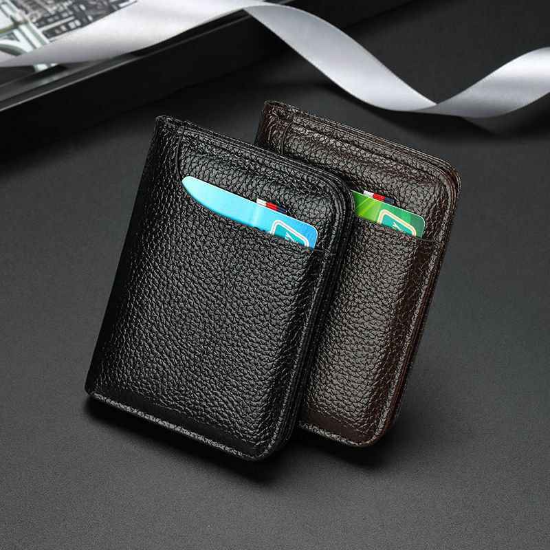Men's Card Holder Thin Mini Wallet Card Storage Bag Unisex Exquisite Pu Coin Purse Rfid Blocking Bank Card Cash Storage Pouch