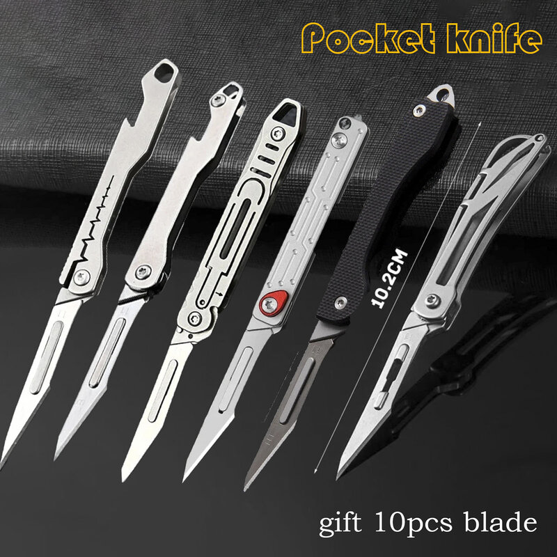 Stainless Steel G10 Titanium Alloy Folding Knife Keychain Pocket Knife Surgical Selfdefense Tool Replaceable NO.11 Surgical Blad