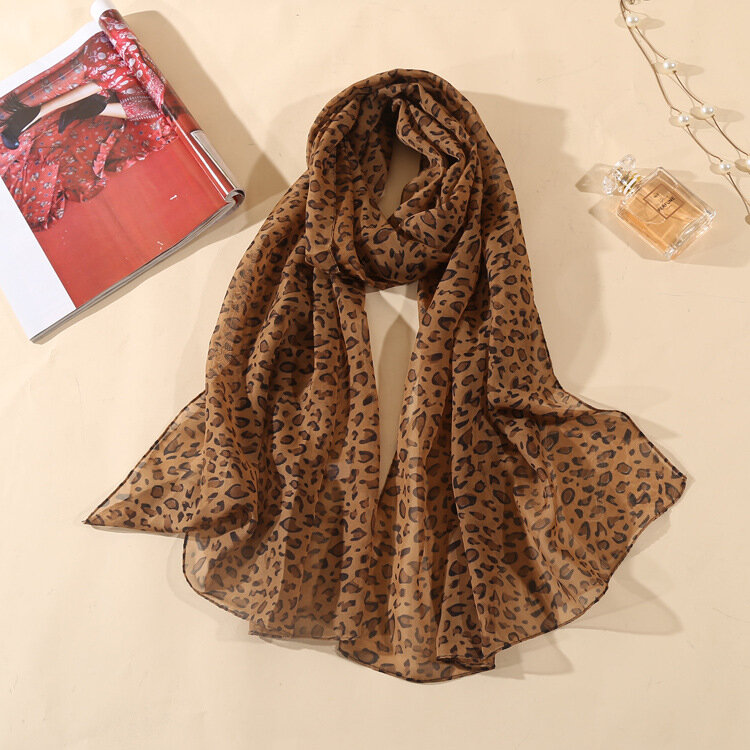 小さな夏のためのシルクシフォンスカーフ,女性のための非常に薄いスカーフ,クラシックなヒョウ柄,50x160cm