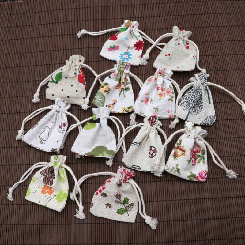 Bolsa regalo arpillera con cordón flores E15E, bolsas dulces, bolsillos lino para día Valentín, boda,