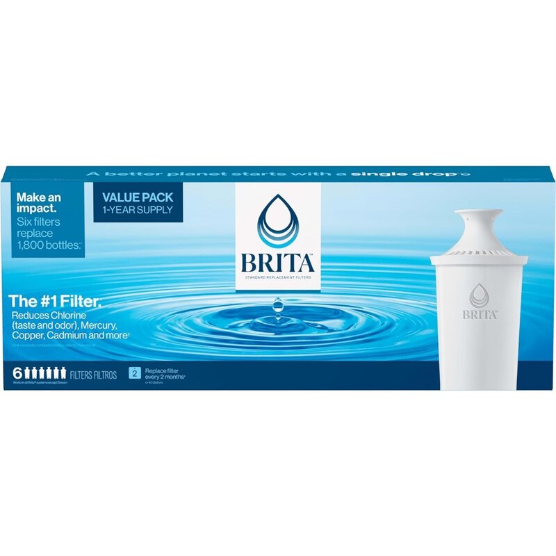 Standardowy filtr wody Brita, bez BPA, zastępuje plastikowe butelki na wodę o pojemności 1800 lat