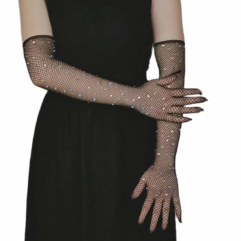 Черные, белые, красные длинные сетчатые перчатки с искусственными полыми рыболовными сетками, женские перчатки с пальцами, Необычные ажурные перчатки для косплея