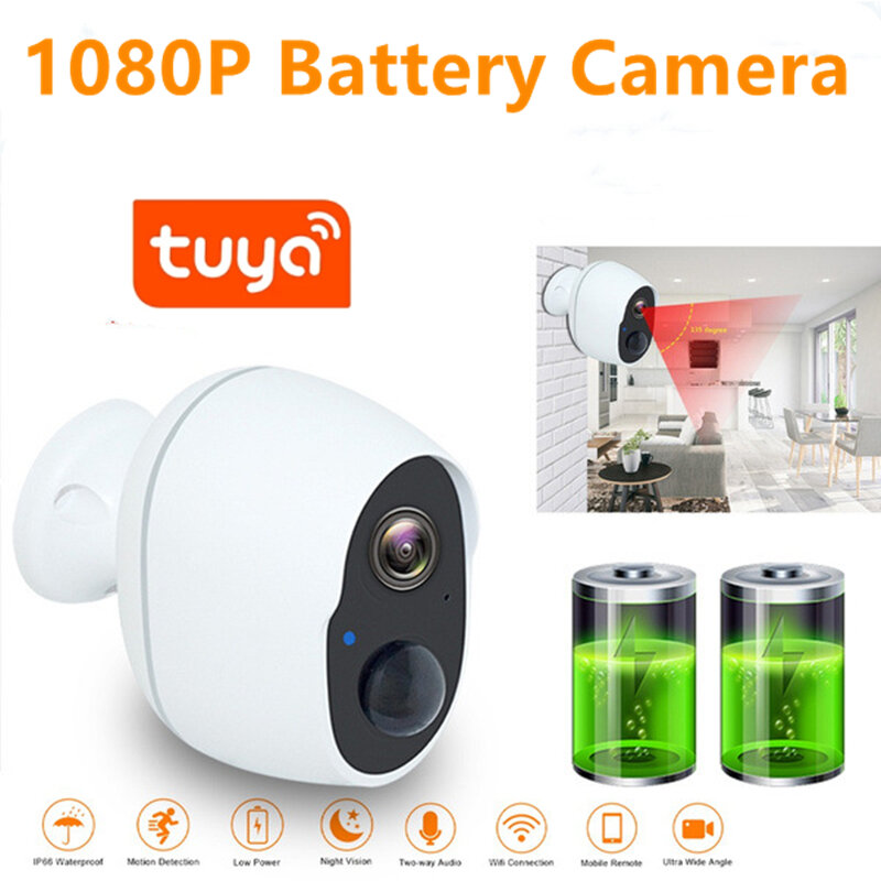 กล้อง IP อัจฉริยะ1080P Tuya กล้องแบตเตอรี่ไร้สาย Wi-Fi การมองเห็นได้ในเวลากลางคืนระบบติดตามอัตโนมัติกล้องการเฝ้าระวังสำหรับความปลอดภัยในบ้านในร่ม