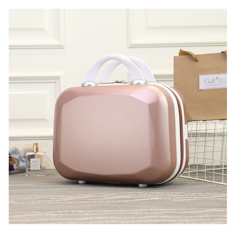 Pink/Blue/Purple/khaki 14 Inch Cosmetic Bag Small Women Travel Suitcase Luggage Compressive Material Size:30-15.5-23cm