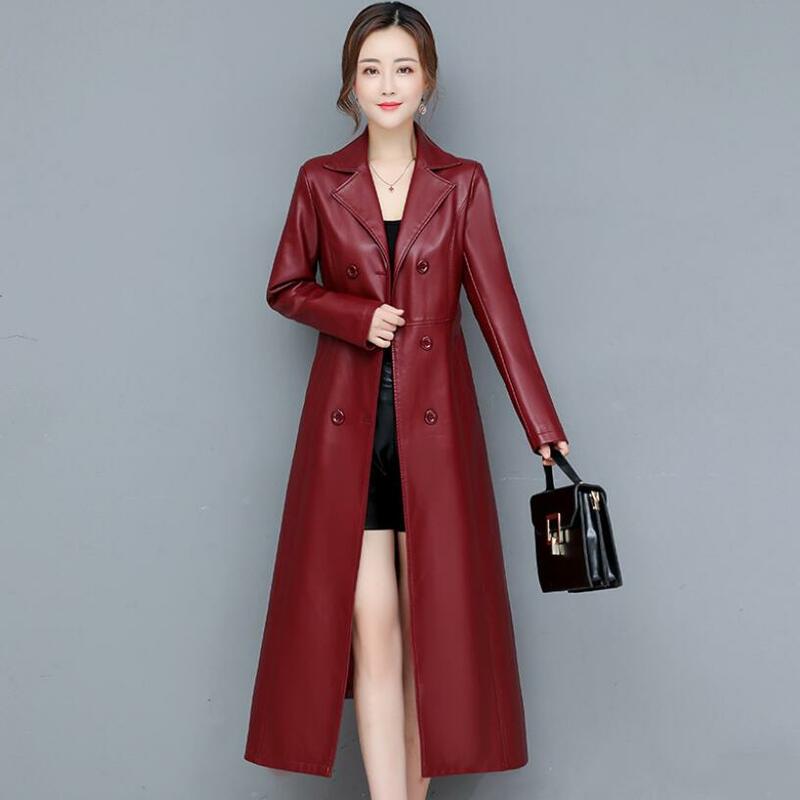 Женское длинное замшевое пальто, двубортное пальто из овечьей кожи, весна-осень 2023