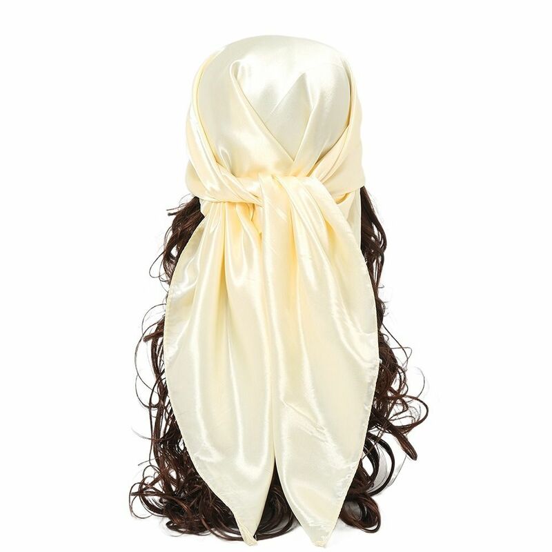 Cachecol de seda de cetim macio, tamanho grande, xale cor pura, lenço leve, lenço principal, moda ao ar livre, 90cm