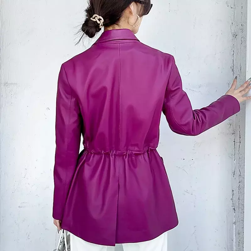 Jaket Kulit Asli Top Tajiyane Wanita 22 Pakaian Wanita Kasual Baru Musim Semi Musim Gugur Mantel Kulit Domba Elegan Atasan Wanita