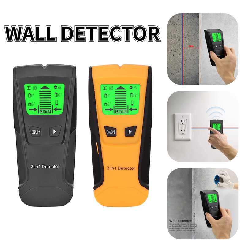 Profissional Handheld Profundidade Metal Detector, Stud Finder, Scanner de parede, Sensor para Fio Detectar, Metal Seekers, 3 em 1