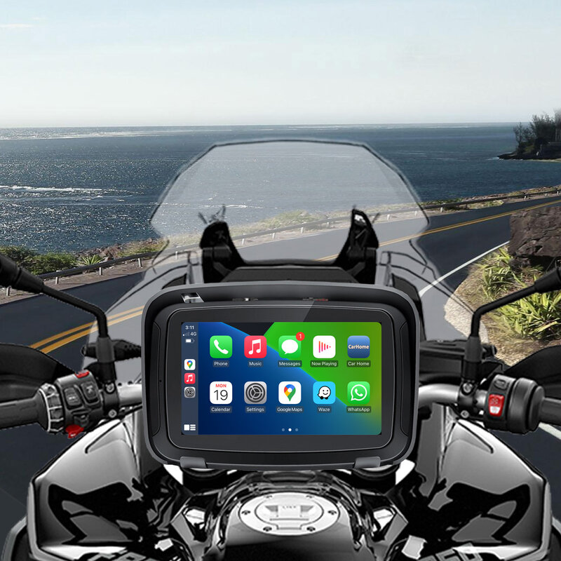 Pantalla de navegación GPS para motocicleta, Carplay impermeable, inalámbrico, Android, IPX7, C5 pulgadas