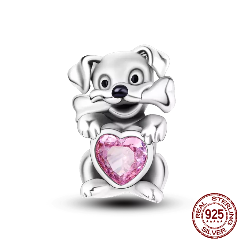 925 Sterling Silver Animal Encantos Beads, Pink Cats, Dogs Claw, Osso, Fits Pulseiras Pandora Originais, DIY, Birthday Jewelry Making