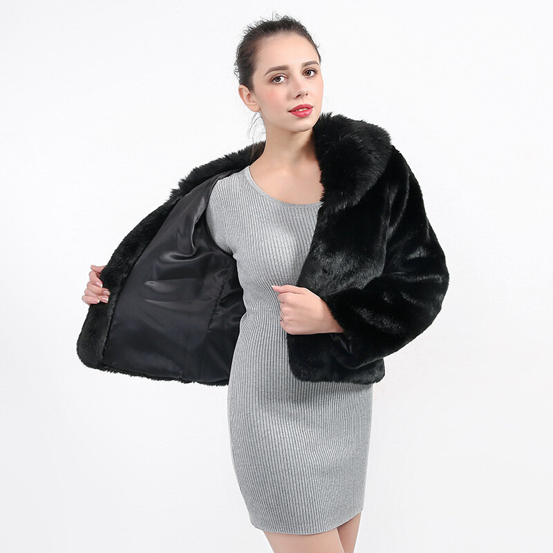 ฤดูใบไม้ร่วงใหม่เลียนแบบ Mink Fur สั้นผู้หญิงเลียนแบบ Fur ขนสัตว์กระต่ายขนสัตว์สั้น Coat เสื้อขนสัตว์