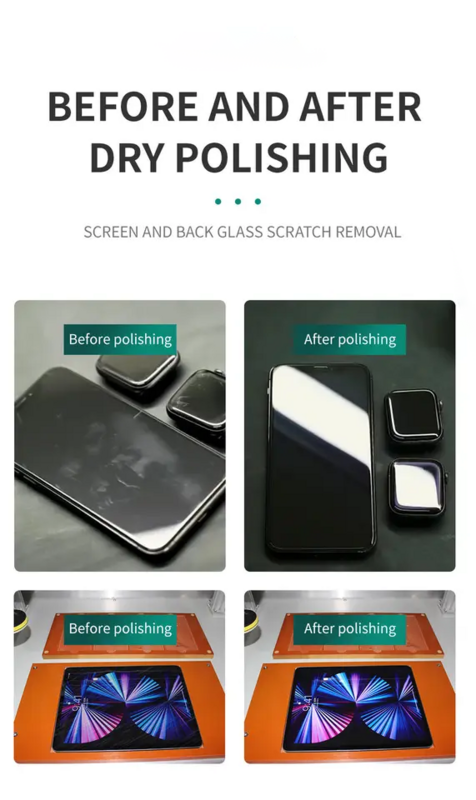 Máquina de polimento a seco para iPhone, Samsung Phone, Tablet, Frente, Tampa Traseira, Arranhar Remover