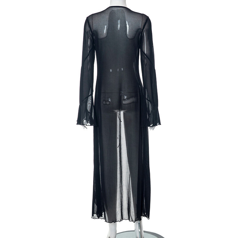 Женский сетчатый кардиган, женское платье для выпускного вечера с длинными рукавами, сексуальная повседневная одежда, женское длинное вечернее платье, пальто, куртка