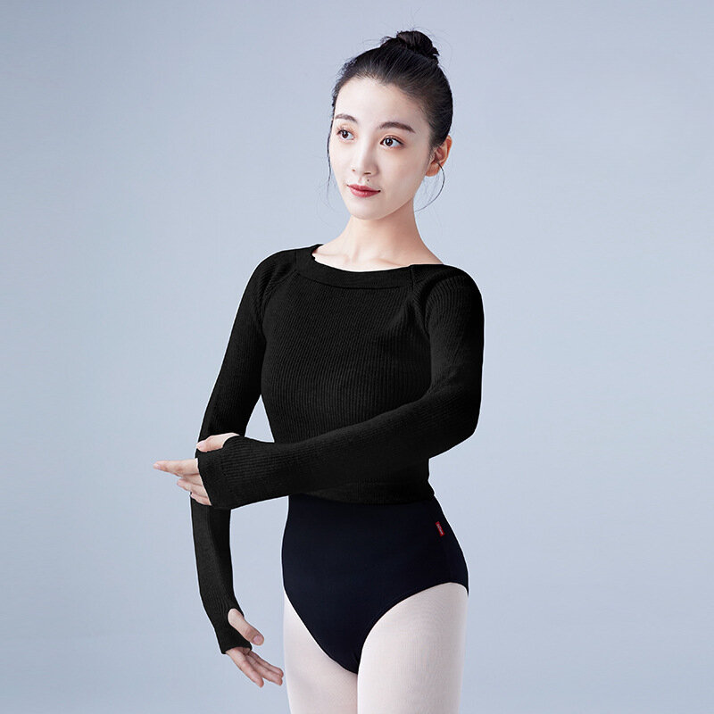 Dance costume adult autumn and winter top straight necked knit sweater paired with dance practice suit jacket