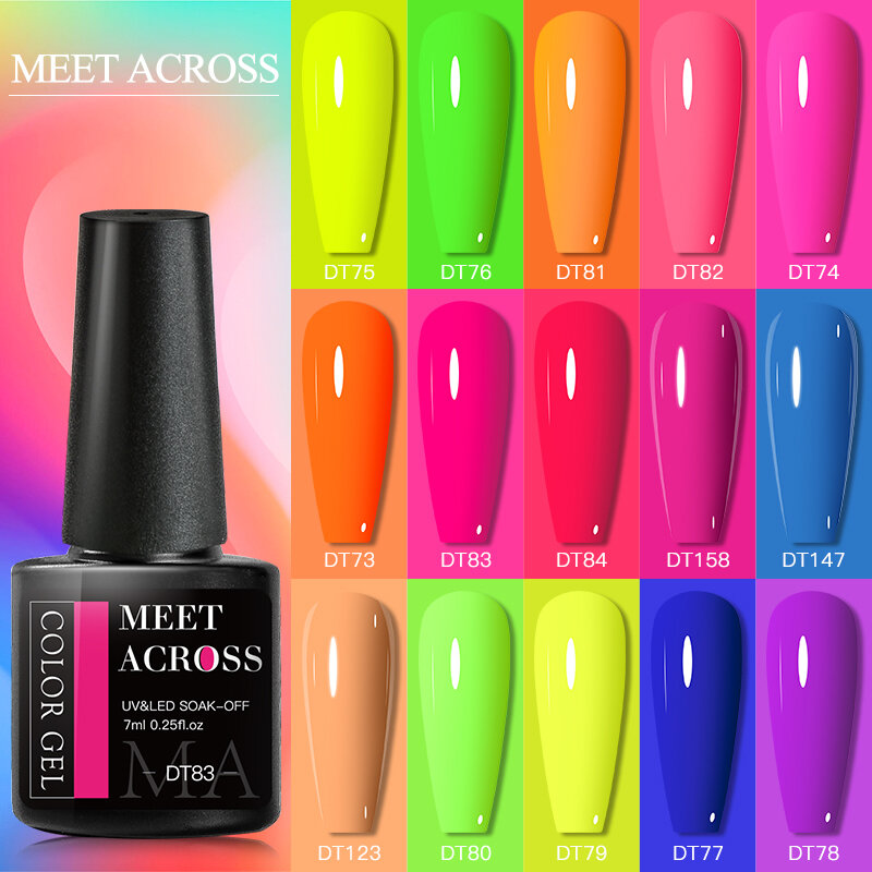 MEET ACROSS-Esmalte Neon Semi Permanente, Gel LED UV, Verniz para Manicure, Arte Sparky, Mergulhe, Fluorescente, 7ml