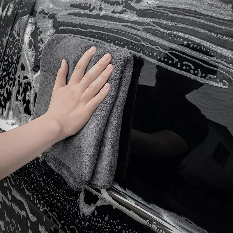 Toalla de limpieza de microfibra gruesa, paño de secado suave para lavar el cuerpo del coche, trapos de limpieza de doble capa, 120x52cm, 100x40cm, 75x35cm