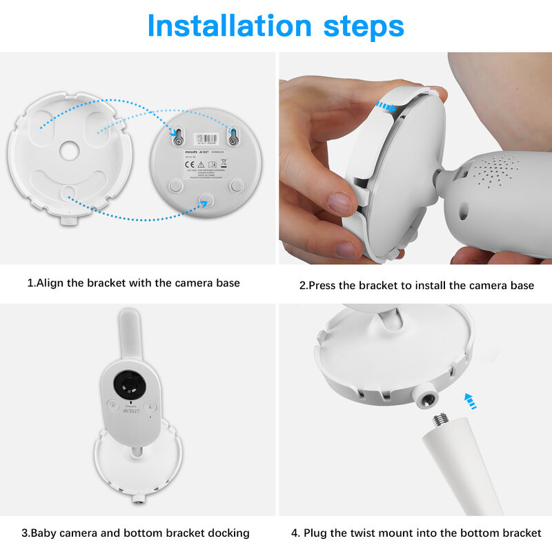 Staffa di montaggio flessibile Twist per fotocamera per Baby Monitor Philips AVENT, si attacca agli scaffali o ai mobili per culla