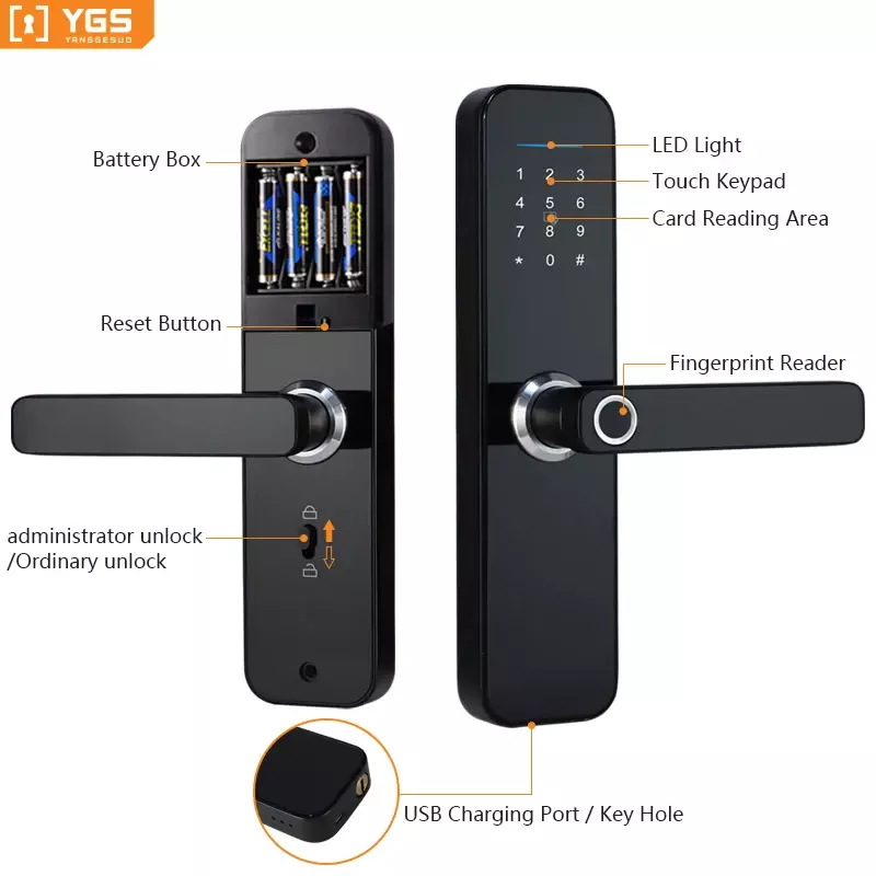 Kunci gagang pintu pintar, kunci pintu pintar tanpa kunci, kunci pintu sidik jari Digital Wifi, aplikasi ponsel pintar elektronik rumah