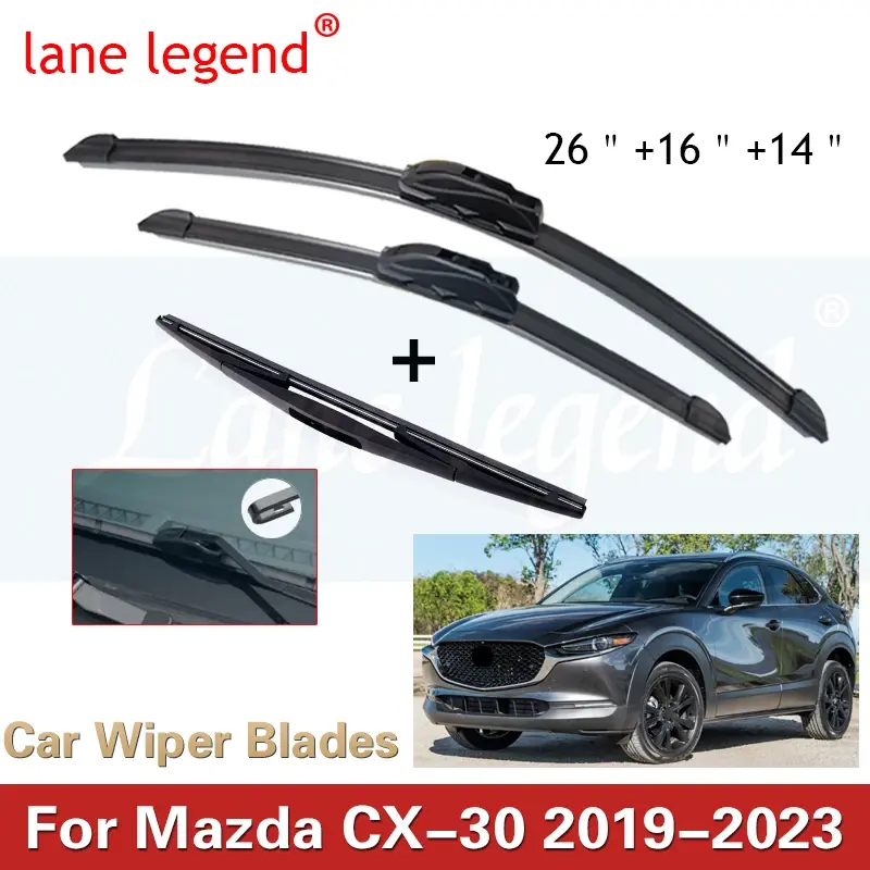 Mazda CX-30、cx30、cx 30、2019-2023用フロントおよびリアフロントガラスガラスウィーブブレード、ウィンドスクリーンウィンドウアクセサリー、26 "、16" 、14"