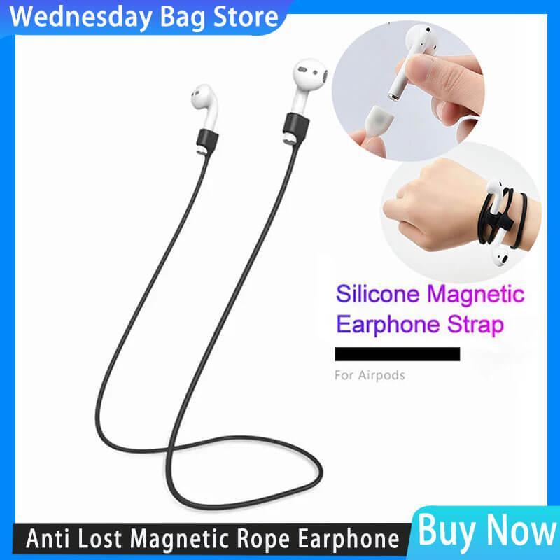 Magnetyczny przewód z liną zabezpieczającą przed zagubienioną silikonowe słuchawki do Apple AirPods słuchawki z Bluetooth bezprzewodowego smycz na szyje sznurka