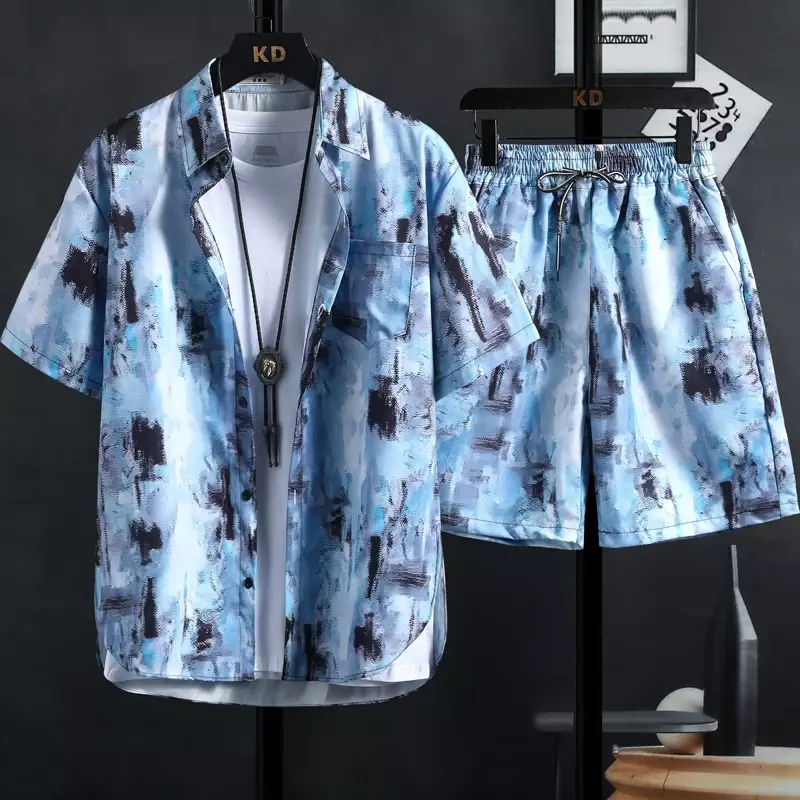 Incize M-3XL 】nuovi set di camicie stampate da uomo, pantaloncini di tendenza alla moda di alta qualità, top floreali casual in stile hawaiano, uomo e donna