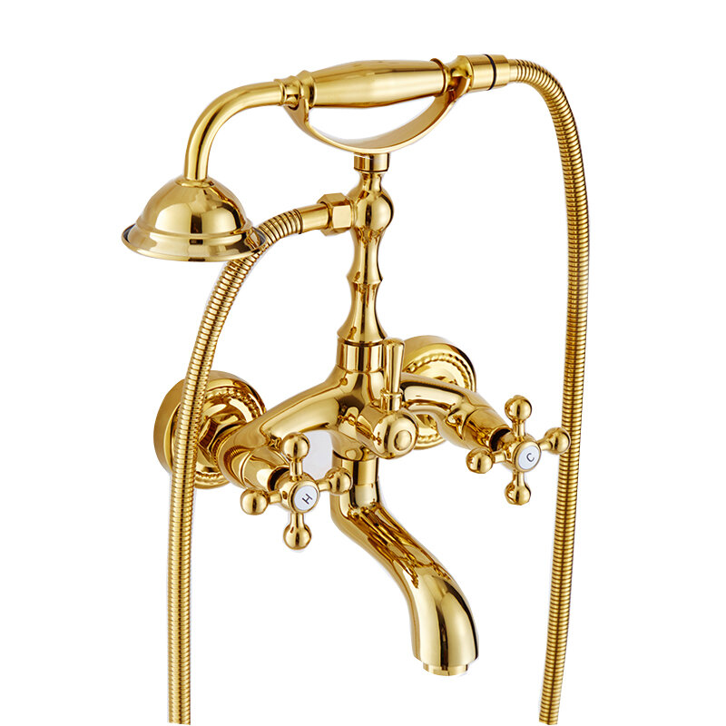 Gold-plated shower shower set antique double hot and cold bath faucet simple shower.