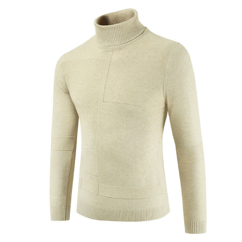 Zimowy męski sweter z golfem z długim rękawem jednolity kolor żakardowy wygodne swetry moda dzianina casualowa ciepła odzież na jesień
