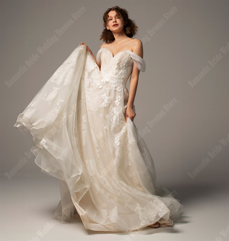 Off The Shoulder Women Wedding Dresses Sexy V-Neck Design Mopping Length Bridal Gowns Vestido De Fiesta Elegante Para Mujer 2024