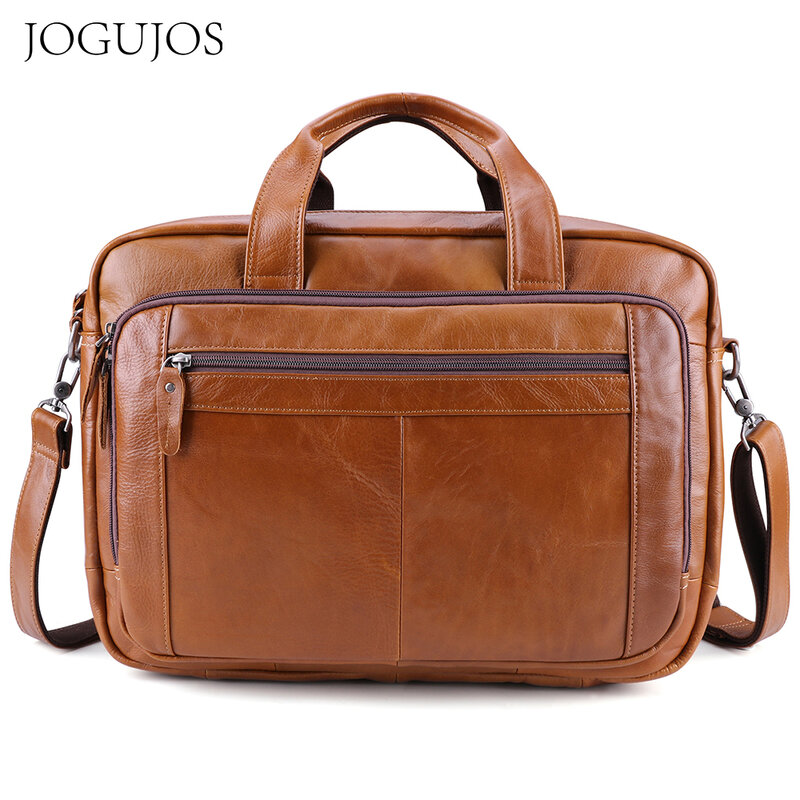 Портфель JOGUJOS мужской из натуральной воловьей кожи, саквояж на плечо, мессенджер для ноутбука 17 дюймов, деловой чемоданчик для документов A4