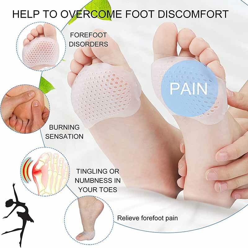 4pc Silikon Vorfuß Mittelfuß Pads Pain Relief Orthesen Fuß Massage Anti-Slip Protector Hohe Ferse Elastische Kissen Fuß pflege
