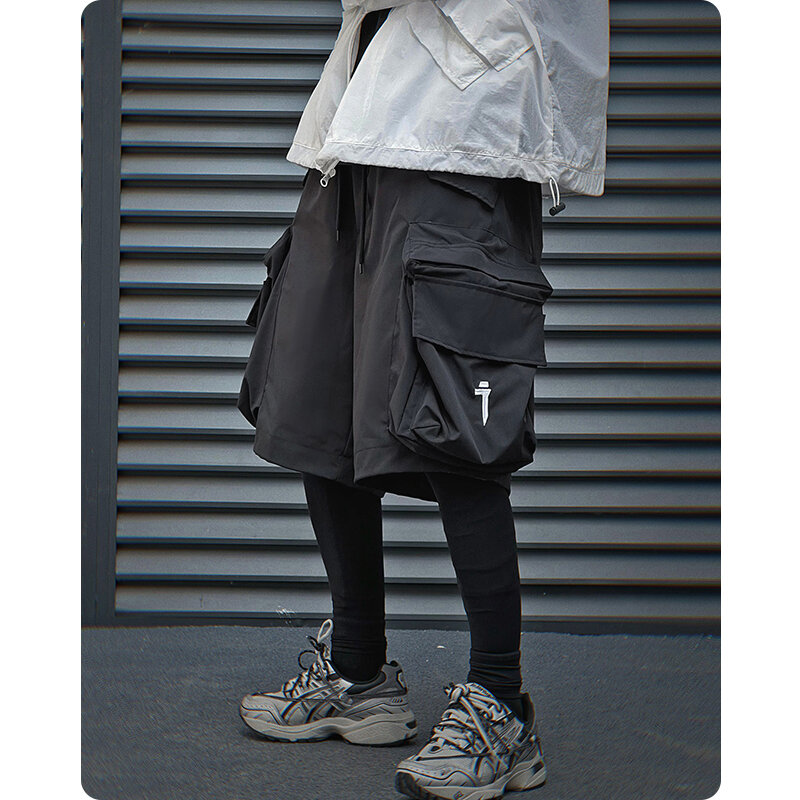 Unisex vários bolsos na altura do joelho Workwear Shorts, calças japonesas na moda alta Street Cargo, roupas masculinas, Harajuku, verão