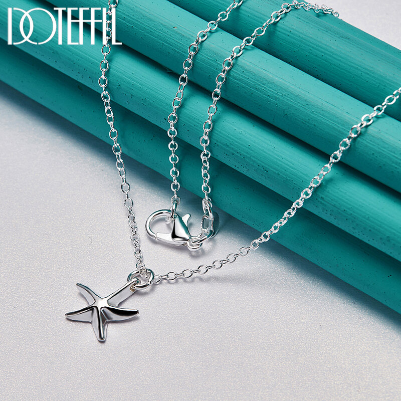 DOTEFFIL 925 Sterling Silver Starfish Pendant Necklace 18 Inch Chain For Women Wedding Engagement Fashion Charm Jewelry