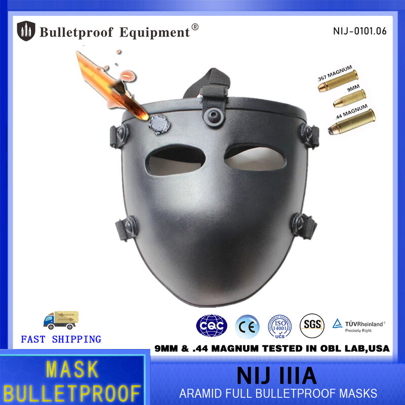 정품 ISO 경량 NIJ IIIA 아라미드 탄도 바이저, 블랙 페이셜 커버, 방탄 마스크, 하프 페이스 쉴드, AK47