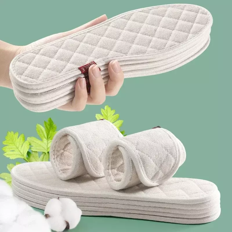 4Pcs Cotton Deodorant Insoles Light Weight Shoes Pads Absorb-Sweat Breathable Bamboo Charcoal Thin Sports Insole for Men Women