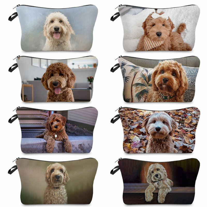 Practical Kawaii Animal Printed Makeup Bag Cute Golden Poodle Dog Cosmetic Bags Simple Casual Clutch Phone Bag Travel Women Size