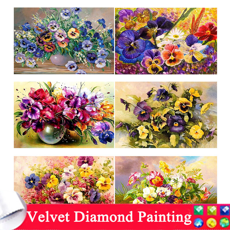 Diy 5d Full Diamond Painting Embroidery Flower Full Square/Round Drill Pansy Rose Peony Mosaic Furniture Decoration Hobby Gift 4