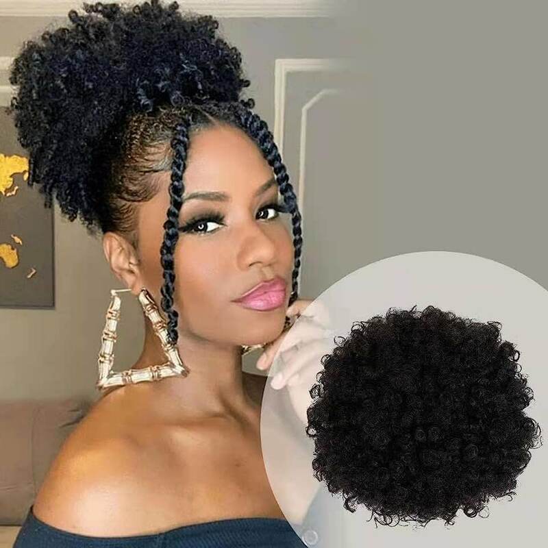 Synthetische Afro Puff Trekkoord Paardenstaart Haar Korte Afro Kinky Curly Afro Bun Extensie Haarstukken