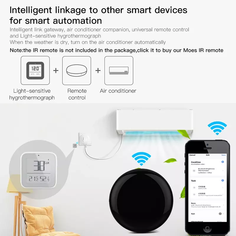 Moes Termómetro Inteligente ZigBee con Bluetooth, Medidor de Brillo de Malla, Sensor de Temperatura y Humedad, Detector, Control por Aplicación de Tuya