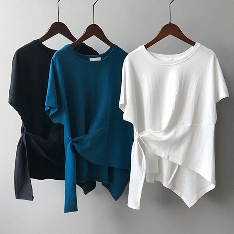 Unregelmäßiges Design Freizeit hemd einfarbig kurze Ärmel alle passen Hemden koreanische Mode schickes plissiertes verdrehtes Oberteil