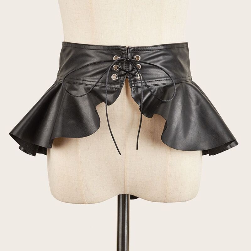 Skirt Dress Coat Slimming Pleated Skirts Wide Belts Punk Leather Waistband Elastic Corset Band Layered Swallow Cummerbunds