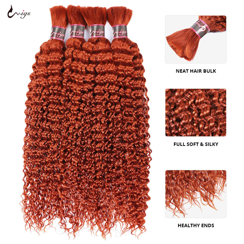 Rambut manusia jahe gelombang dalam jumlah besar gelombang dalam massal untuk mengepang rambut jahe Brasil tenunan tanpa pakan 100% ekstensi rambut manusia
